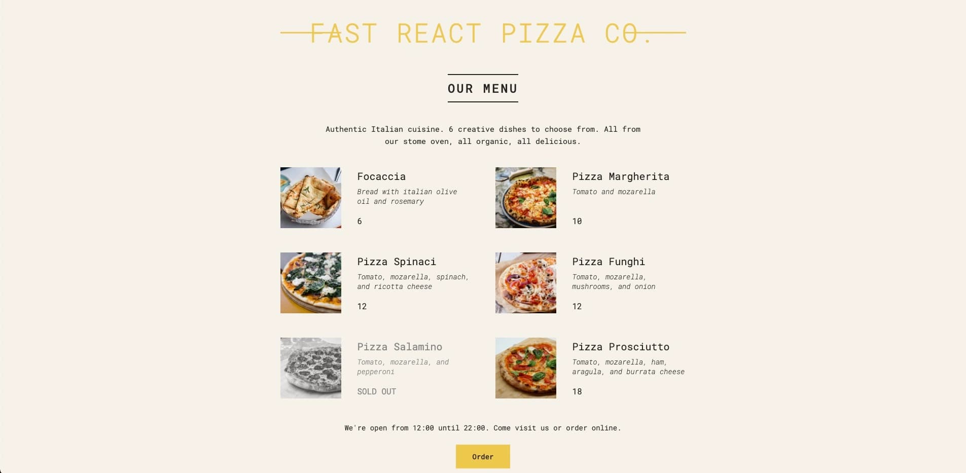Pizza Menu